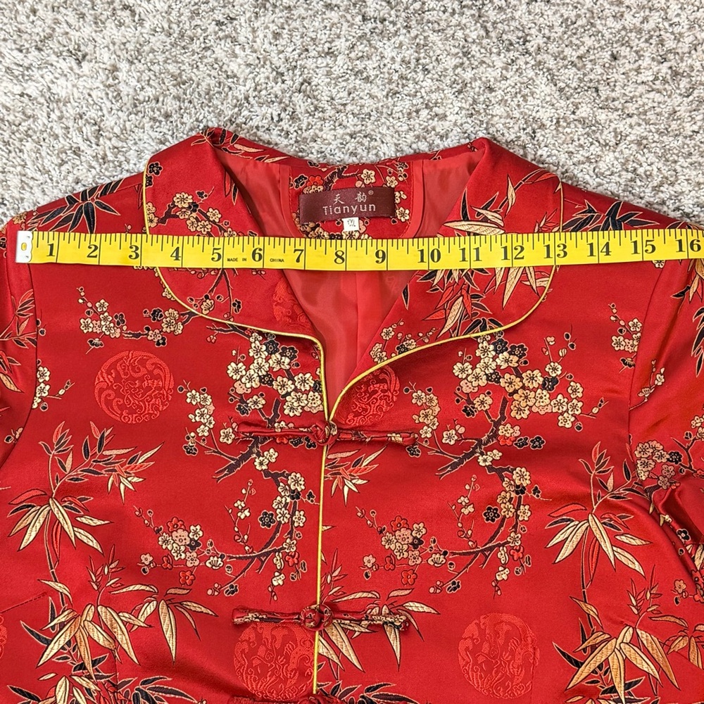 Asian Silk Red Gold Floral Women’s Jacket Blazer Size XXL Frog Button Closure - Picture 12 of 16